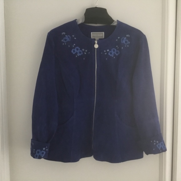 Guillaume | Women’s front zipper suede jacket. Size Large. NWOT. Beautiful blue. - Picture 5 of 9